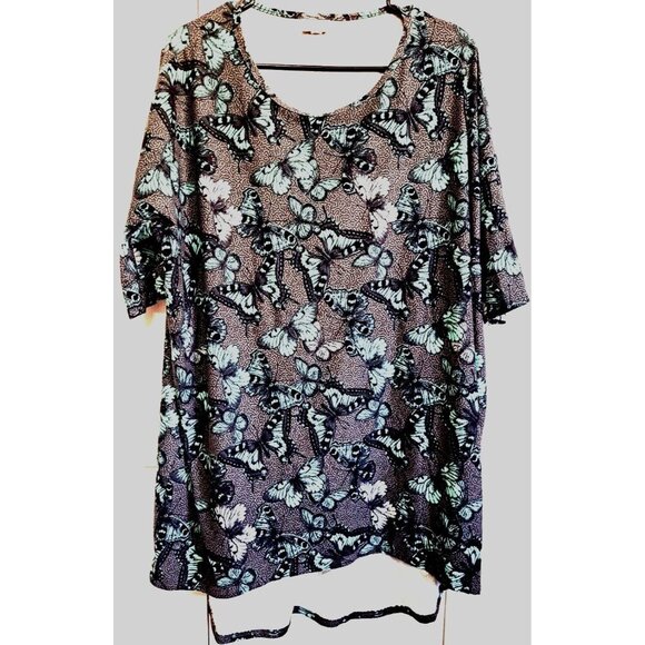 LuLaRoe Women's L Multicolor Butterfly Print Short Sleeve Scoop Neck Tunic - Picture 1 of 6